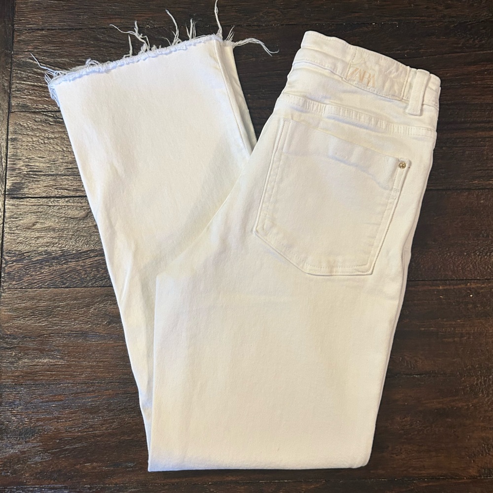 Zara White Frayed Hem Denim Pants - Picture 6 of 11